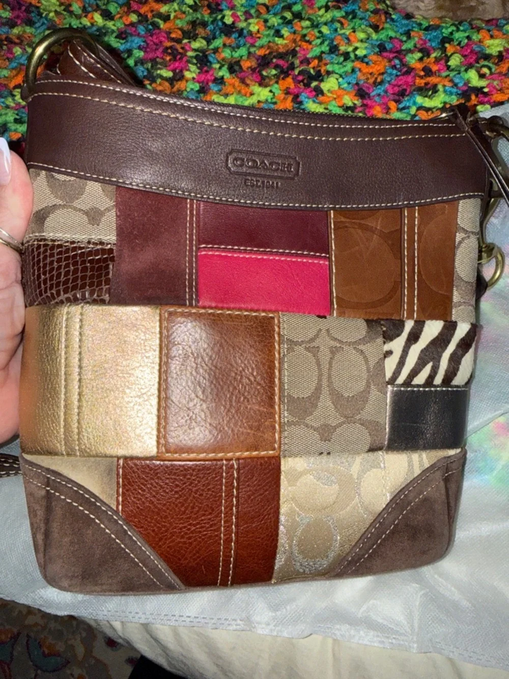 COACH Patchwork Madras Crossbody Shoulder Bag Adjustable Strap Vintage